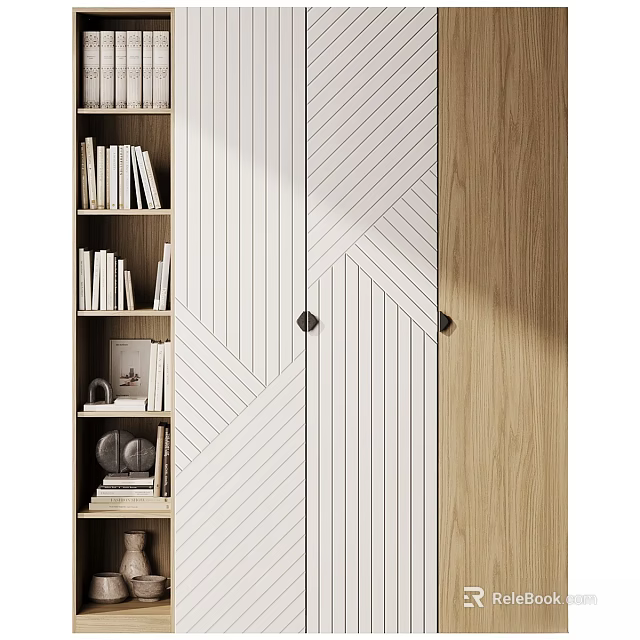 Modern Chest of Drawers Design With Geometric Pattern Doors White And Wood Tone Finish 3d model 