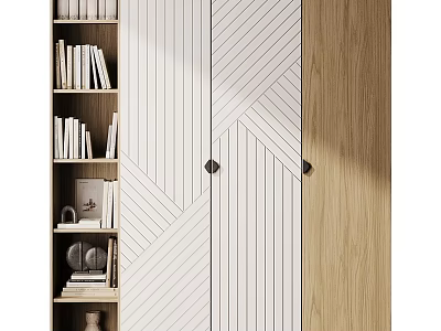 Modern Chest of Drawers Design With Geometric Pattern Doors White And Wood Tone Finish 3d model