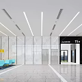 Spacious Modern School Lobby With Glass Walls Marble Walls And Blue Chairs