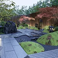 Japanese Garden Landscape Featuring Rock Formations Maple Trees Stone Path And Lanterns 3d model