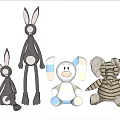 Cute Plush Toys Collection Featuring Gray Rabbits Colorful Clown and Striped Elephant