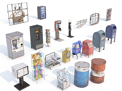 Commercial sketch Industrial facility Safety equipment Bookshelf Shelf Telephone booth Light box Billboard 3d model