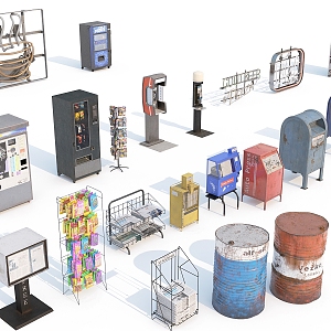 Commercial sketch Industrial facility Safety equipment Bookshelf Shelf Telephone booth Light box Billboard 3d model