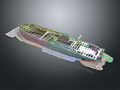 Abandoned Shipwreck Hull Structure With Green Rust And Weathered Metal 3d model