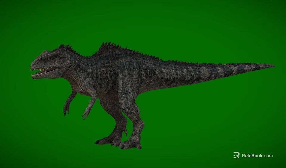 Giant Reptile Dinosaur With Spiked Back And Striped Skin On Green Background 3d model 