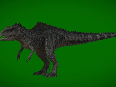 Giant Reptile Dinosaur With Spiked Back And Striped Skin On Green Background 3d model