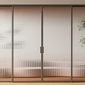 Modern Sliding Doors With Pleated Glass For Living Room Interior And Green Plant