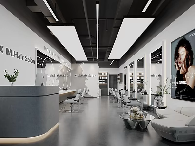 Sleek Modern Minimalist Hair Salon Interior Design With Comfortable Stations And Elegant Reception Area 3d model