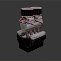 Twin Cylinder Engine Mechanical Model With Silver Body And Colored Wires