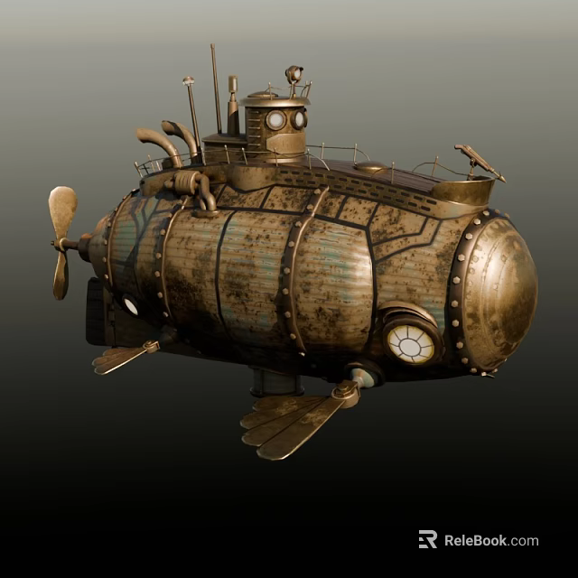 Detailed Vintage Bronze Yacht Featuring Classic Propeller Portholes And Retro Design 3d model 