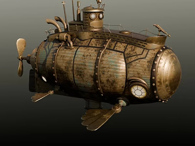 Detailed Vintage Bronze Yacht Featuring Classic Propeller Portholes And Retro Design 3d model