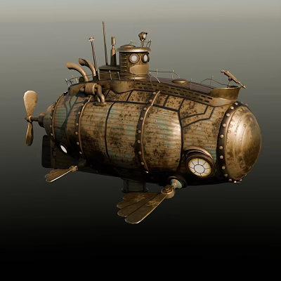 Detailed Vintage Bronze Yacht Featuring Classic Propeller Portholes And Retro Design 3d model