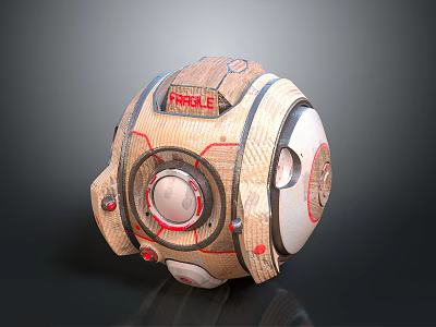 Firefly Mechanical Sphere With Wooden Texture Circular Lens And Red Logo 3d model