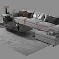 Modern Light Gray L shaped Sofa Coffee Table Set With Decorative Pillows And Gray Rug 3d model