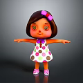 Little Girl with Brown Hair Pink Bow White Polka Dot Dress Pink Shoes Arms Outstretched