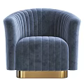 Modern Blue Velvet Armchair With Vertical Tufted Design And Gold Metal Legs