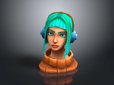 Child With Green Hair And Blue Headphones Wearing Orange Outfit 3d model Child With Green Hair And Blue Headphones Wearing Orange Outfit 3d model