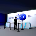 Large Event Stage Setup With Blue Backdrop Screen BEST Text White Chairs And Lighting Equipment 3d model