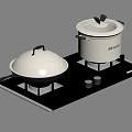 Kitchen Cookware Set With Wok And Stock Pot On Gas Stove