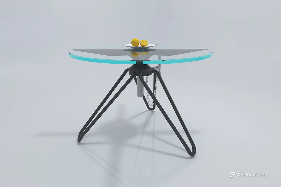 Modern Glass Top Coffee Table with Black Metal Legs and Yellow Lemons 3d model 