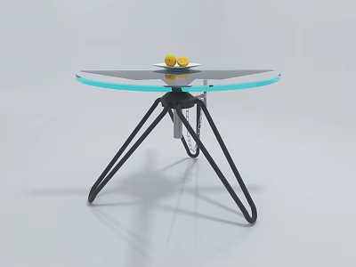 Modern Glass Top Coffee Table with Black Metal Legs and Yellow Lemons 3d model