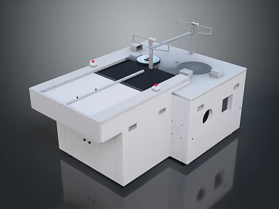Automated Mechanical Workstation With White Body Multiple Platforms And Robotic Arm 3d model