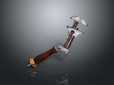 Vintage Pipe Wrench Featuring Wooden Handle And Metal Construction Retro Design 3d model