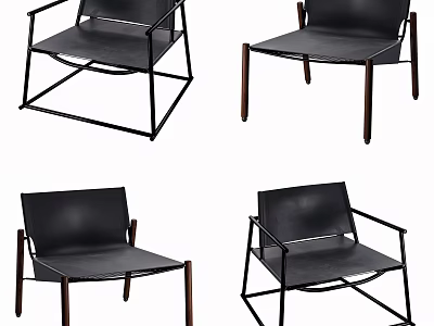 Stylish Modern Leisure Chair Design With Black Leather Seat Armrests And Metal Wood Legs 3d model