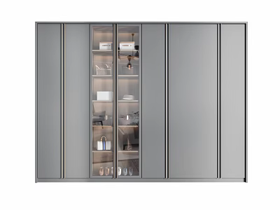Modern Sliding Door Wardrobe With Glass Panels And Interior Storage Shelves 3d model