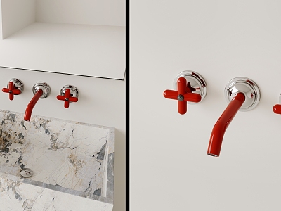 Memphis Dopamine Stainless Steel Red Wall Drain Faucet 3d model