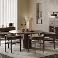 Modern Round Dining Table Set With Four Chairs And Wooden Cabinet Bookshelf Lamp Decorations