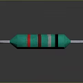 Green And Red Striped Resistor With Silver Metal Supports And Purple Ends On Black Background