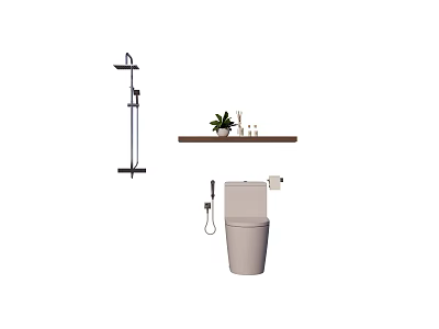 Modern Bathroom Toilet With Shower Head Shelf Plant Candle And Toilet Brush 3d model