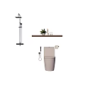 Modern Bathroom Toilet With Shower Head Shelf Plant Candle And Toilet Brush