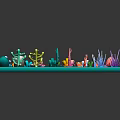Colorful Marine Creature Models Display On Teal Tray With Various Shapes And Colors
