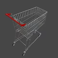 Metal Shopping Cart With Red Handle Four Rolling Wheels And Metal Frame