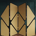 Modern Interior Decorative Screen With Geometric Gold Panels And Dark Frame Design 3d model