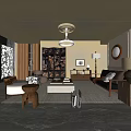 Middle Ancient Living Room Sofa Combination Coffee Table Carpet Leisure Sofa 3d model