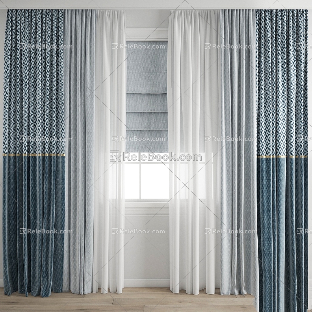 Modern Curtains Roman Blinds Curtain Tulle 3d model