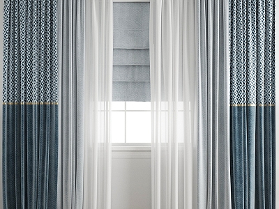 Modern Curtains Roman Blinds Curtain Tulle 3d model