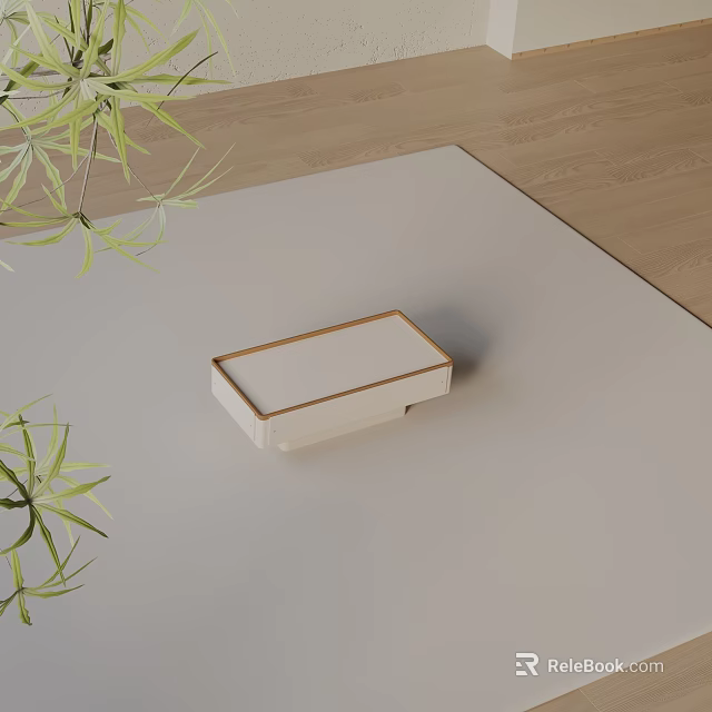 Modern Sofa And Coffee Table Combination With Wooden Frame On Light Rug And Green Plants 3d model 
