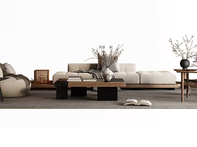Modern Sofa Coffee Table Set In Living Room Interior With Decorative Vase And Books 3d model