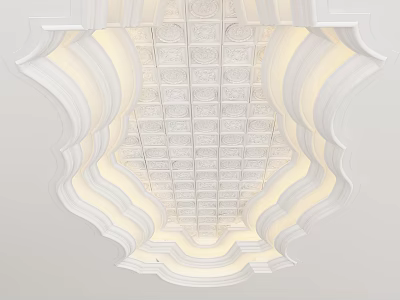 Elegant Ceiling Design With Intricate Patterns Curved Lines And Recessed Lighting 3d model