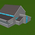 Modern Detached House With Gray Exterior Black Roof And Large Windows On Green Lawn