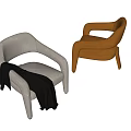 Modern Velvet Accent Chairs in White and Brown with Black Blanket Detail