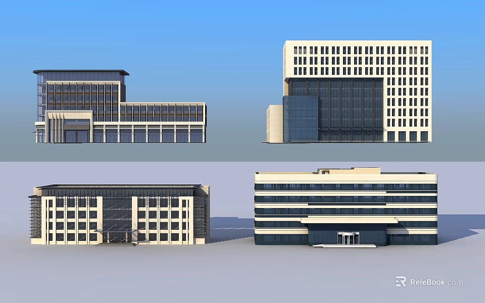 Modern Office Building Exterior Designs With Glass Curtain Wall And Multi Storey Structures 3d model 