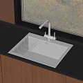 Stainless Steel Black Basin Kitchen Sink With Drainer Rack And Faucet On Countertop By Window