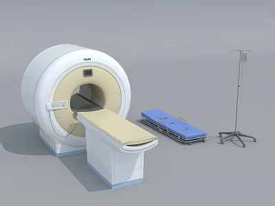 Medical Equipment Setup with MRI Machine Stretcher and IV Stand 3d model