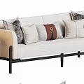 Modern Light Colored Three Seater Sofa with Gray Beige Red Pillows and Side Table 3d model