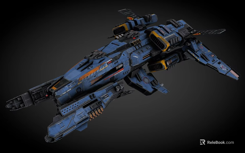 Futuristic Advanced Blue Interstellar Spaceship Design Featuring Detailed Engines And Weapon Systems 3d model 